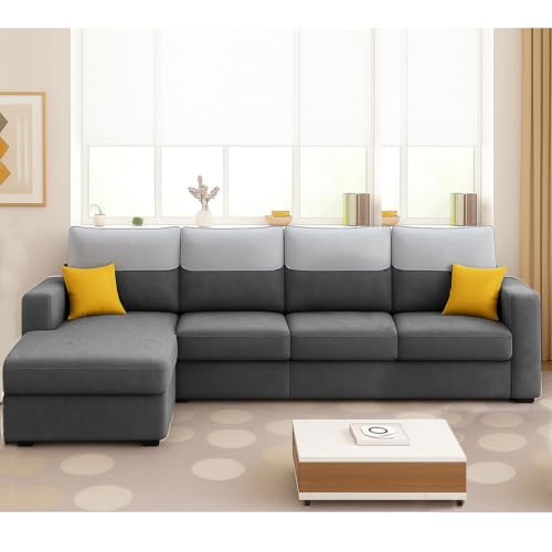 Image of Furny Tokiaa 6 Seater Fabric LHS L Shape Sofa Set (Dark Grey) | Soft Velvet Fabric | Modern Design | Comfortable Seating | Living Room Furniture
