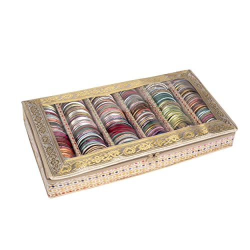 Image of HomeStrap 6 Rod Brocade Design Bangle Storage Box /Chudi Set Organizer (Golden|Pack of 1)