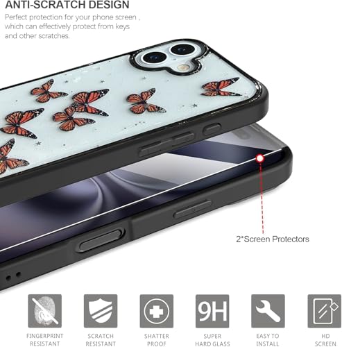 Image of VONZEE for iPhone 16 Plus Clear Glitter Butterfly Case, Cute Bling Sparkle Shiny Soft TPU Bumper Shockproof Women Girls Slim Protective Phone Cover for iPhone 16 Plus 6.7 inch,Black