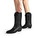 DREAM PAIRS Women's Cowboy Boots Mid Calf Cowgirl Boots Embroidery Stitched Western Boots,Size 8,All Black,DWUMMB2419
