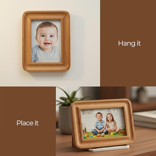 Image of Ikari Homes Solid Wood Photo Frame with Natural Burn Finish | Premium Unbreakable Plexiglass Picture Frame for Tabletop & Wall Hanging Display | Heavy Sturdy Frame with Artisan Craftsmanship