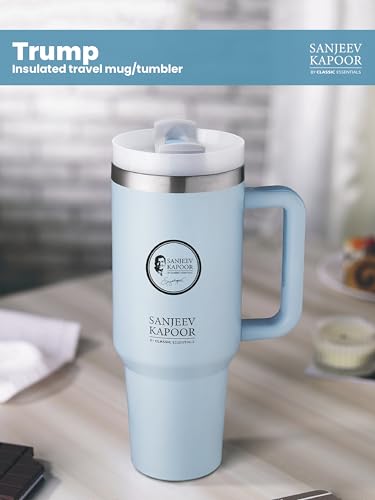 Image of Sanjeev Kapoor by Classic Essentials Stanley Stainless Steel 1200ML Tumbler with Lid and Straw, Hot and Cold Double Insulated Sipper Mug, 100% Leak Proof Coffee Tumbler Cupholder for Office (Blue)