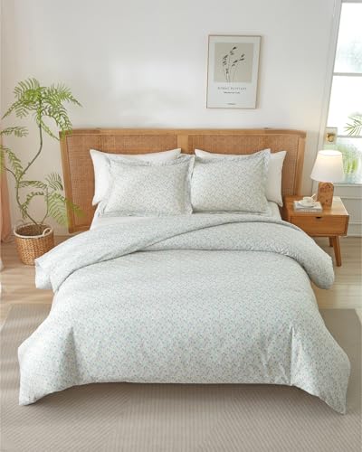 Image of Duvet Cover Cal King Size Set - Extra Soft Floral Duvet Cover 104 x 98 with 2 Pillow Shams - Comfy, Cozy, Breathable Bedding Set - Hotel Luxury with Zipper Closures & Ties - Sage Cottage Floral