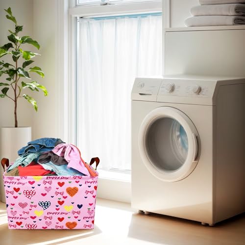 Image of Valentine's Day Basket Gift for Empty Cute Heart Large Storage Bin for Kid and Baby Room Decor (Happy Day Love)