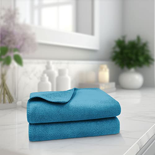Image of Sassoon Venir Microfiber 2 Piece Hand Towels in 450 GSM (40x60cm, Peacock Color) - Absorbent & Quick Dry Multipurpose Hand Towels