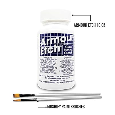 Armour Etch Glass Etching Cream Kit - Create Permanently Etched Designs - 10oz Net Weight - Bundled with Moshify Application Brushes
