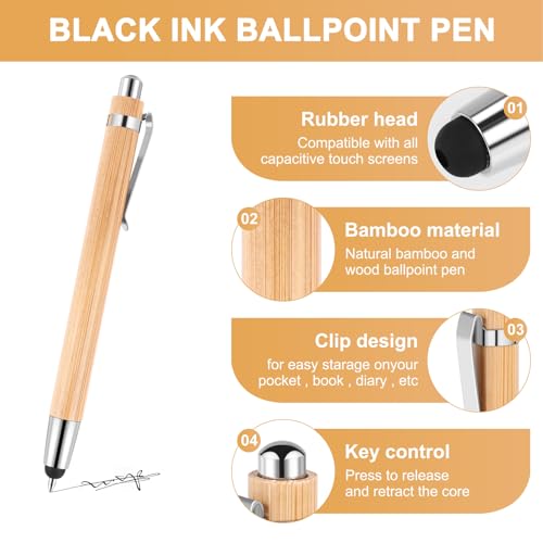 Stylos en bambou rétractables avec pointe stylet tactile intégrée - 6