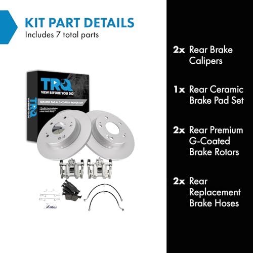 Image of TRQ Rear Brake Pad and Rotor Set Ceramic Coated Rotors Calipers Compatible with 2016-2019 Honda Civic