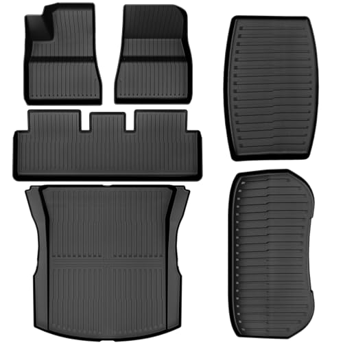 YITAMOTOR Floor Mats Fit for 2024 2025 Tesla Model 3 Highland, 2 Rows & Cargo Liner Set, Full Cover Car Mats with Front Rear Cargo Mat TPE All-Weather Floor Mats Model 3 Accessories 2024 Ful