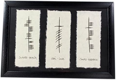 Biddy MurphyIrish Ogham Wall Art Hand Scripted Gaelic Writing Painted on Feathered Bespoke Paper, Black Matted Frame with Glass, 16 ½” x 11” from Ireland