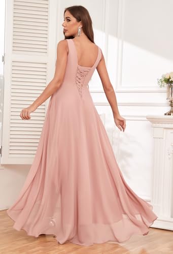 Fu Jiang Women's Chiffon Pleated Bridesmaid Dresses for Wedding Long High Low Formal Evening Dress with Pockets2