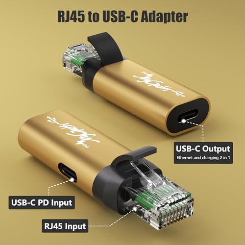 Image of USB C to Ethernet Adapter with 100W Power Delivery, RJ45 Male to USB C Female Network LAN Adapter, Built-in Smart Chip, 1Gbps, Charging and Surfing 2 in 1, Supports PC, Laptop, Tablet, Smartphone