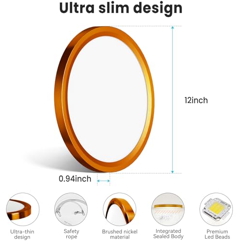 Image of libtit 7 Inch Golden Bronze Flush Mount Ceiling Light, 15W Aureate Ceiling Light Fixture, 3000K /4000K /6500K Color Selectable, Gilded Round Ceiling Lighting for Bedroom Kitchen Pantry