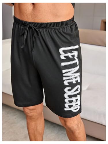 Image of Verdusa Men's Pajamas Set 2 Piece Pjs Sets Short Sleeve Letter Print Tee and Short Lounge Set