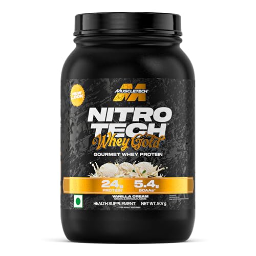 Image of MuscleTech Nitro-Tech Whey Gold Protein Powder | 24 g Protein & 5.4 g BCAAs Per Serving | Supports Lean Muscle & Faster Recovery | Vanilla Cream | 907 g
