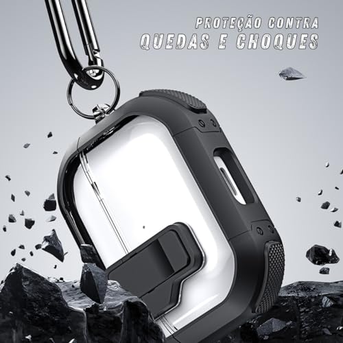 Capa compatível com Airpods Pro 2ª/1ª geração (2023/2022/2019) com clipe de bloqueio seguro para Air