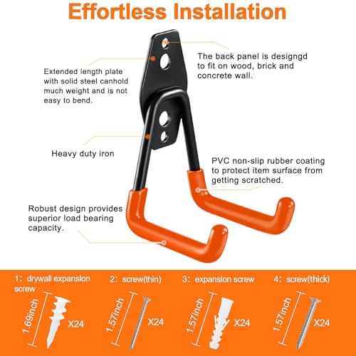 12-Pack-Garage-Hooks-Heavy-DutyUtility-Steel-Garage-Storage-HooksWall-Mount-Garage-HangerOrganizer-for-Organizing-Power-ToolsLaddersBulk-ItemsBikesRopes-and-More-Equipment