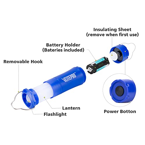 Vlitepro Mini Camping Lanterns Flashlight, 4 Pack Led Zoomable Flashlights, Aaa Battery Powered Torch With Hook, Emergency Light For Hurricane Supplies, Outdoor, Night Light, Batteries Included,Blue #TOP5