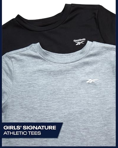 Reebok Girls Athletic Shirts - 2/3 Pack Short Sleeve Crew Neck Performance Workout Shirts and Athletic Tops for Girls (7-12)2