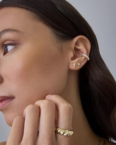 Image of PAVOI 14K Gold Plated Dainty Flat Back Earrings for Women, Piercing Studs | Hypoallergenic Stud Earrings with 925 Sterling Silver Posts, Motif Flatback Screw Back Helix Cartilage
