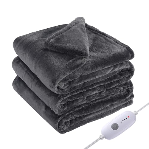 Electric Heated Blanket Full Size 72"x84", Large Oversized, 5 Heating Levels & 10 Hours Auto Off, Cozy for Bed, Sofa & Office, Machine Washable, Dark Gray