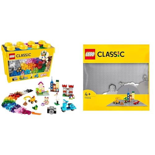 LEGO 10698 Classic La Boîte de Briques Créatives Deluxe, Jouet Créatif & 11024 Classic La Plaque De Construction Grise 48x48, Socle de Base pour Construction, Assemblage