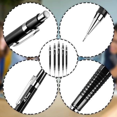 Image of Outus 8 Pcs Mechanical Pencil Metal Retractable Automatic Drafting Pencils Refills for Writing Drawing Signature Sketching Illustration Student Teacher Appreciation Giftsn(0.5 mm,Black)