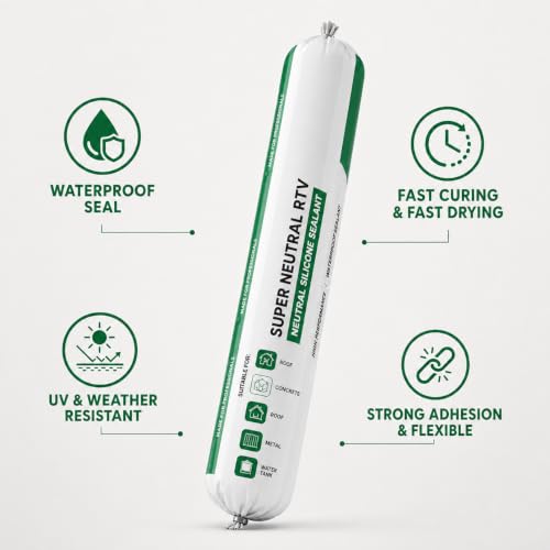 Image of White Silicone Sealant Waterproof | Fast Fixing & Drying RTV Neutral Silicone Adhesive for Roof Leakage Repair, Concrete, Water Tank, Metal, Steel, & Other Surface (600ml Sausage Pack)