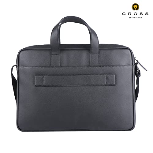 Image of Cross Laptop Messenger Bag For Men and Women | 14 Inch Briefcase Leather Office Bag For Men With Splashproof And Padded Protection | Multipocket with Adjustable Shoulder Strap - Navy Blue