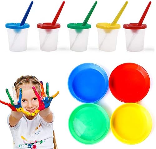 YZNlife 30 Pcs Kids Painting Brushes Sponge Kits with Paint Bowls, Sponge Foam Brushes and Waterproof Apron for Children Doodle, Sharing Paints,Early Learning DIY Art Craft
