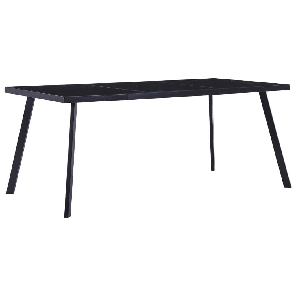 Mesa de comedor negra de 160 x 80 x 75 cm, cristal templado con estructura de acero, mesa de cocina con tapa de cristal y diseño industrial