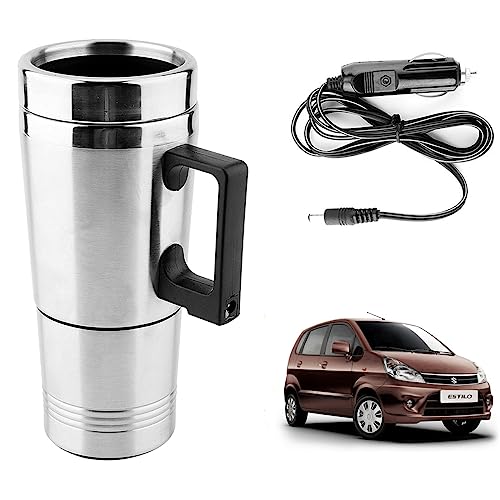 Image of Oshotto 12V Stainless Steel Car Heating Kettle /Mug, Travel Friendly electric Tea /Coffee maker Compatible with Maruti Suzuki Zen Estilo (300ml)
