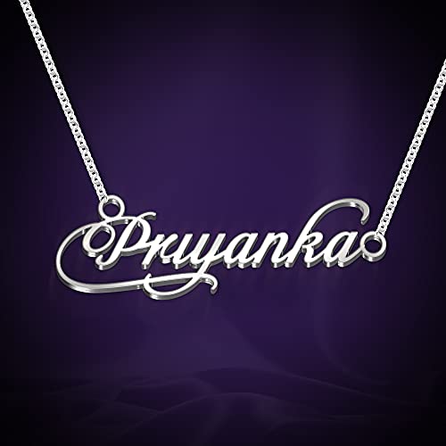 Image of Priyanka Cursive Gold & Silver Name Pendant Necklace, Best Jewelry Gift for Girls.