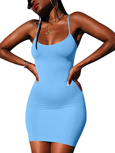 Image of LCNBA Sexy Spaghetti Strap Tank Dress Basic Backless Bodycon Club Party Mini Dress