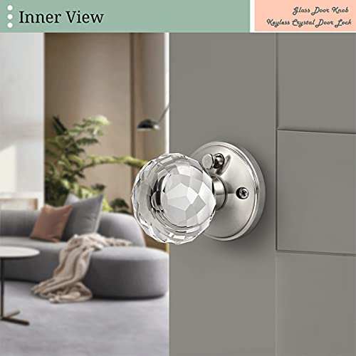 Nizado Clear Crystal Glass Door Knobs Diamond Shape,Privacy Door Handle Brushed Nickel,Bedroom/Bathroom Door Lock Interior #TOP2