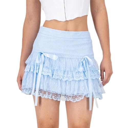 Y2K Lace Ruffle Mini Skirts for Women Low Rise A Line Pleated Micro Skirt Coquette Cute Short Skirt for Teen Girls