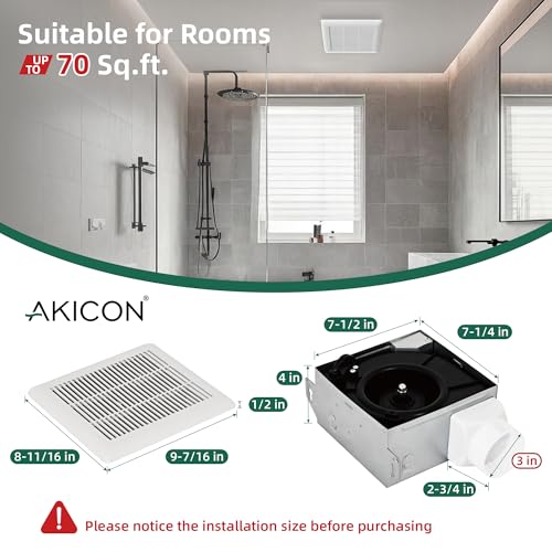 Image of Akicon Bathroom Exhaust Fan, 70 CFM Quiet Bathroom Vent Fan