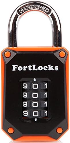 FortLocks Gym Locker Lock - 4 Digit, Heavy Duty, Hardened Stainless Steel, Weatherproof and Outdoor Combination Padlock - Easy to Read Numbers - Resettable and Cut Proof Combo Code - 1 Pack Orange