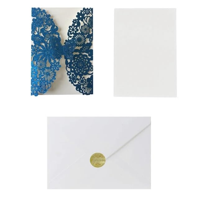 Hochzeitskarte 20 Set Schmetterling Einladungskarten Spitze Hochzeitseinladungen mit Umschlägen Hochzeitskarten(Blue)