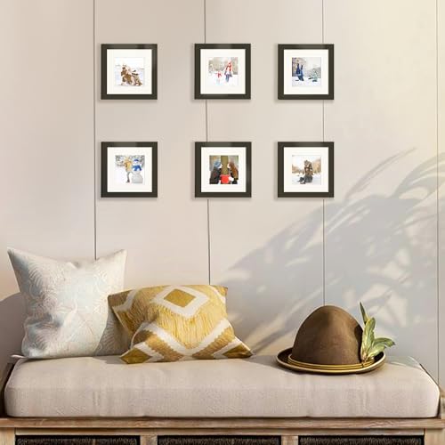 Image of upsimples 6x6 Picture Frame, Gallery Glass Photo Frames Set of 3, Black | Fit 4x4 with Mat and 6 x 6 Photos, Gift for Christmas, Wall Decor and Table Display for Living Room, Hallway, Gallery