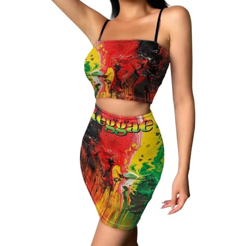 Image of 2025 Sexy Spaghetti Strap Crop Tops and Bodycon Skirt Casual 2 Piece Set S-4XL