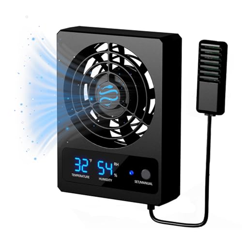 Reptile Ventilation Fan with Humidity Control & High Temp Alarm, Smart Hygrometer for Bearded Dragon, Leopard Gecko, Snake Tank – Quiet Fan with Dual LED Display for Reptile Enclosure