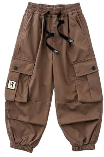 Image of AOWKULAE Girls Casual Cargo Pants for Kids Drawstring Elastic Waist Jogger Pants 6-14 Years