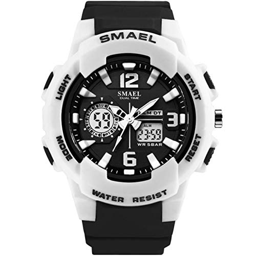 Herren Sport Uhr 5 ATM Wasserdicht Digital Military Uhren Mit Countdown/Timer/Alarm Für Herren, Stoßfest LED Analog Running Man Armbanduhr,Black