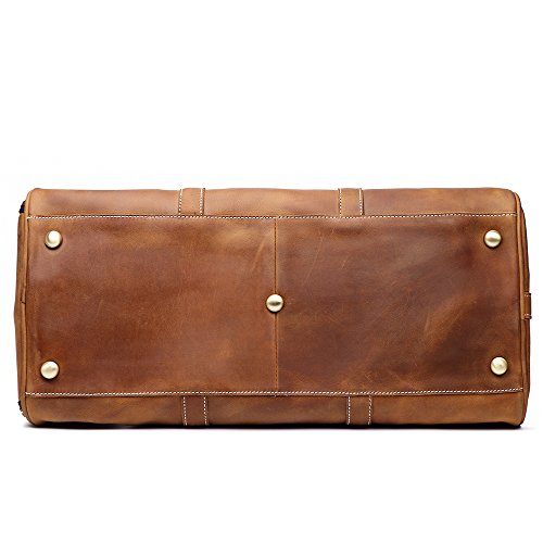 Leathfocus Leather Travel Luggage Bag, Mens Duffle Retro Carry on Handbag (Brown)