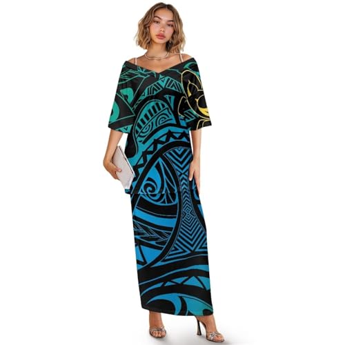 2025 Polynesian Tribal Design Samoan Puletasi Set Ptaha Plus Size Women's Top and Skirts Two Piece Set Dress - Main Image
