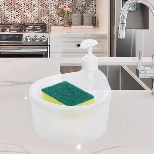 Image of RECLUSE Double Layer 2-in-1 Liquid Soap Dispenser with Pump and Sponge - Dishwasher Liquid Holder, Gentle Cleaning and Tough Scrubbing, for Sink Kitchen Hotel Restaurant
