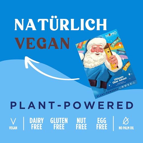 NOMO Mixed Mini Riegel Adventskalender - 320g - Allergenfreie Weihnachten - Laktosefrei, Glutenfrei, Nussfrei, Eifrei - Rainforest Alliance Zertifiziert - 100% Vegan
