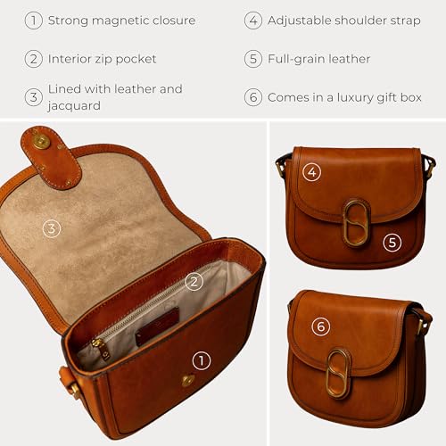 Image of Time Resistance Full-Grain Leather Crossbody Bag - Shoulder Bag with Magnetic Closure - Leather Messenger Bag for Women