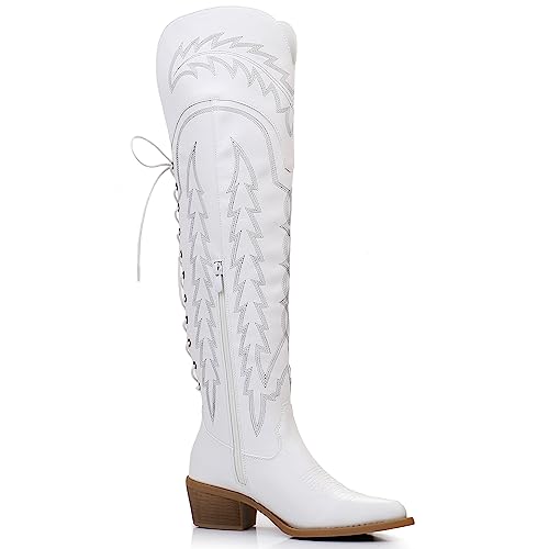 Image of GLOBALWIN Women's Cowboy Western Fashion Over The Knee Thigh High Cowgirl Boots Low Heel